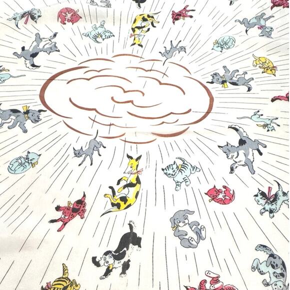 Silk Hand Rolled Raining Cats and Dogs Vintage Scarf RARE - Picture 6 of 14